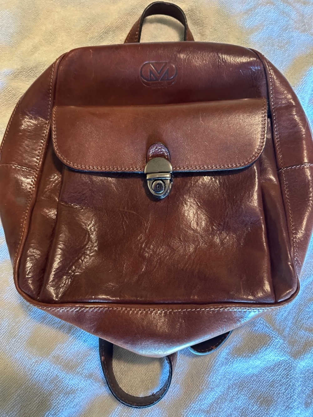 MODI Brown Leather Backpack with Front Flap and Turn-Lock Closure